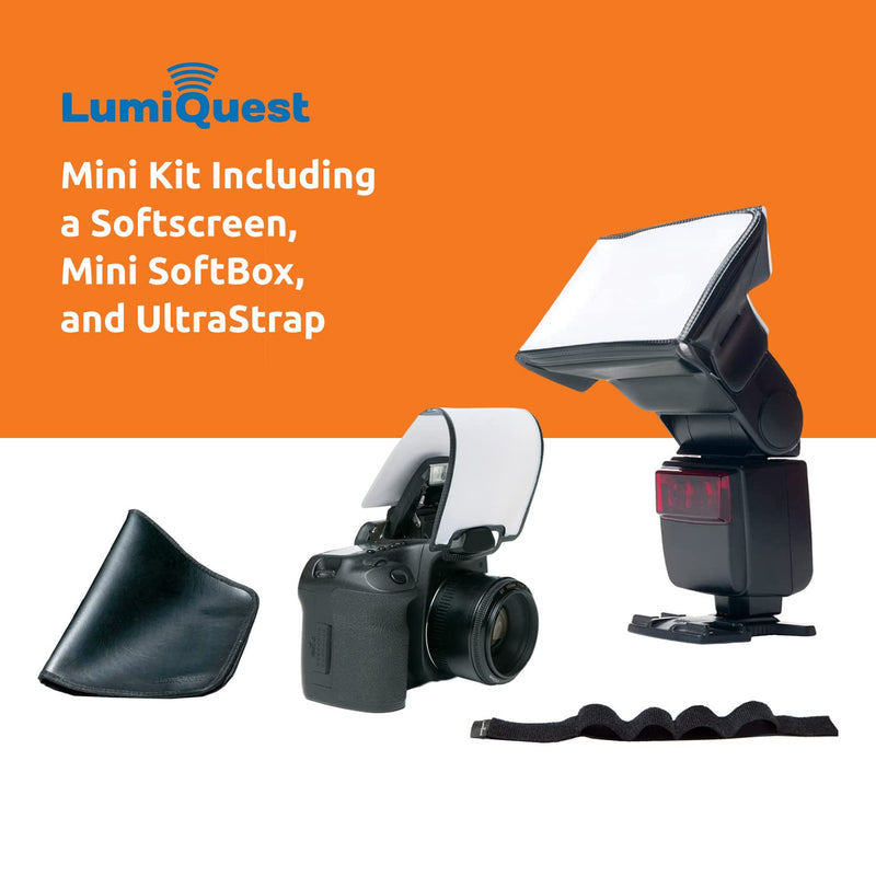 LumiQuest Photography Mini-Kit, Mini SoftBox, SoftScreen Flash Diffuser, UltraStrap, and Convenient Carrying Case Kit