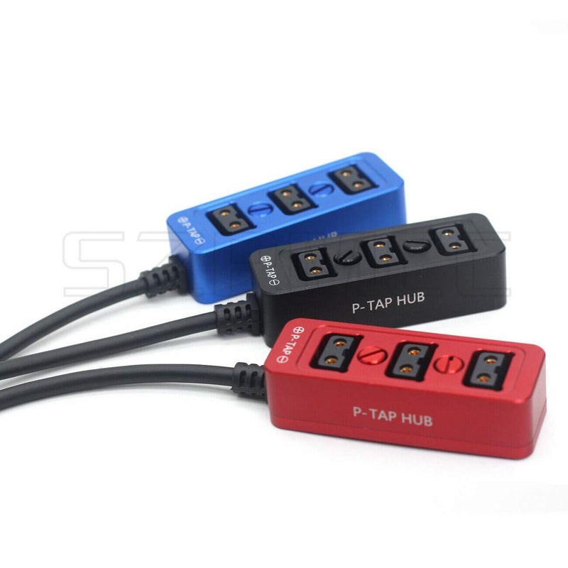SZRMCC D-tap Male to 3 Port P-tap Hub Metal Splitter Power Cable with Screw Holes for ARRI RED Cameras accesories (Black) Black
