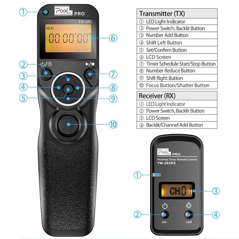 Pixel Timer Shutter Release TW283-N3 Wireless Remote Control Compatible with Canon 5D Mark-III/Mark-IV 5D R5 R5C 10D 1DX 1DC 1DS 1D 5DS 5DSR 20D 6D 7D Mark-II 7D 50D 40D 30D D60 D30 D2000 TW-N3 Canon