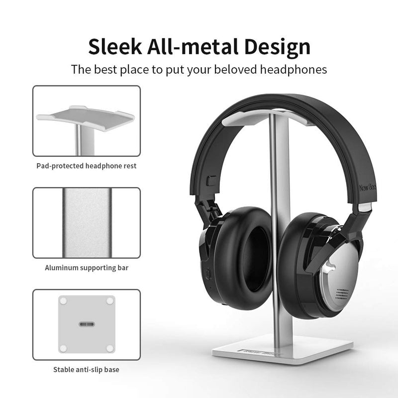 Headphone Stand Headset Holder New Bee Earphone Stand with Aluminum Supporting Bar Flexible Headrest ABS Solid Base for All Headphones Size (White) White