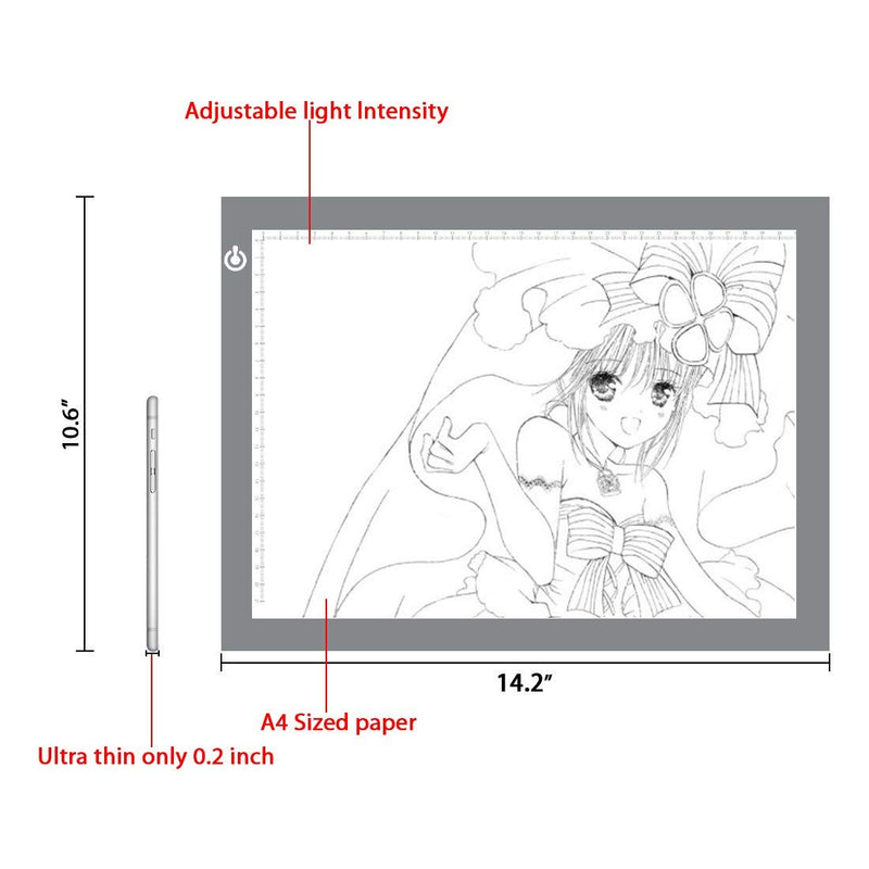 A4 Silver LED Trace Light Pad NXENTC Light Table USB Power LED Tracing Light Board for Artists,Drawing, Sketching, Animation