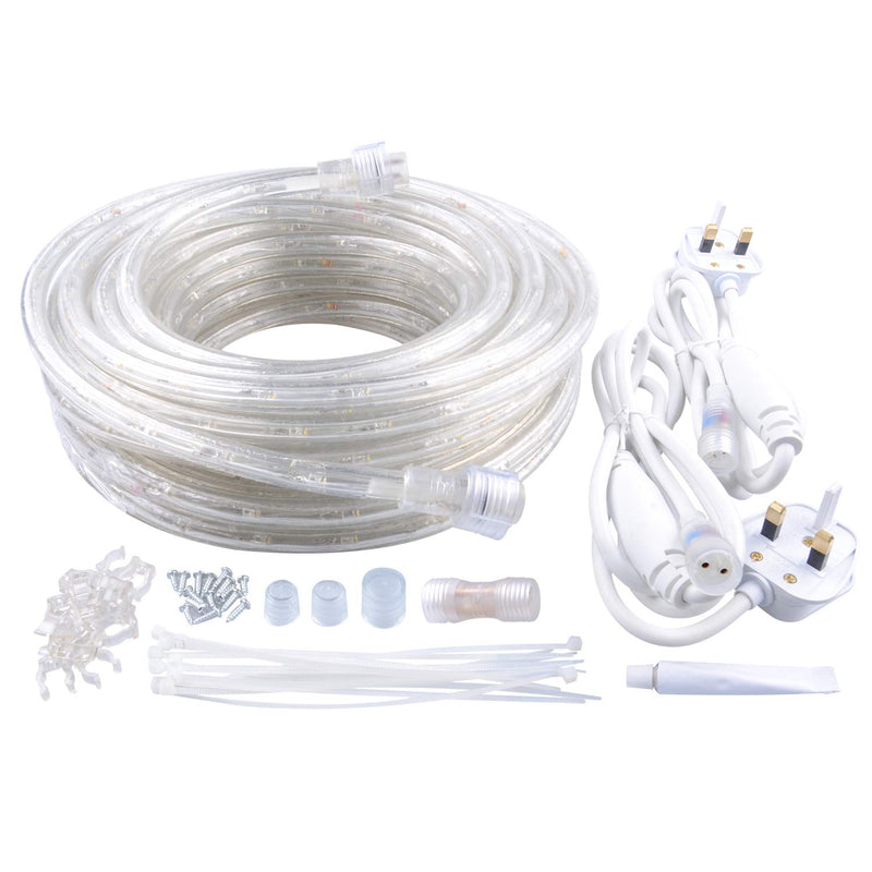 GuoTonG 52.5ft/16m Plugin Rope Lights, 576Warm White LEDs, 220V, 2 Wires, Waterproof, Connectable, Power Plug Built-in Fuse Design, Indoor/Outdoor Use, Ideal for Backyards, Decorative Lighting Warm White