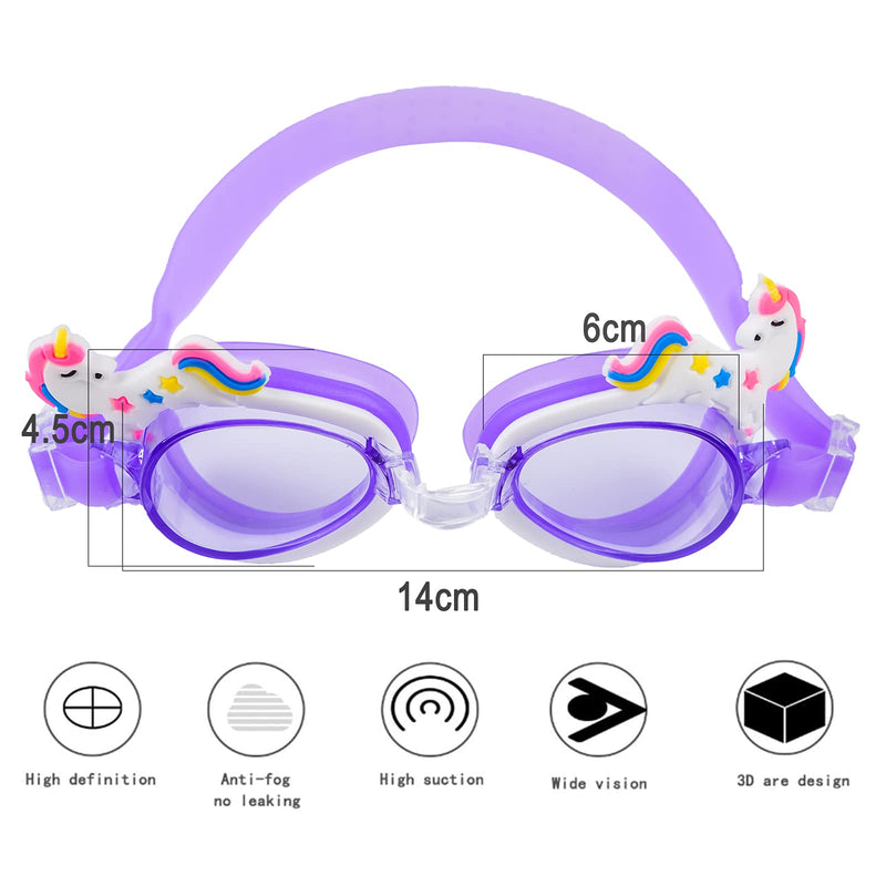 Kids Swim Goggles, Childrens Swimming Goggles Early Teens from 3 to 15 Years Old, Swimming Glasses Diving Mask for Girls Boys Wide Vision, Anti-Fog, Waterproof, UV Protection purple
