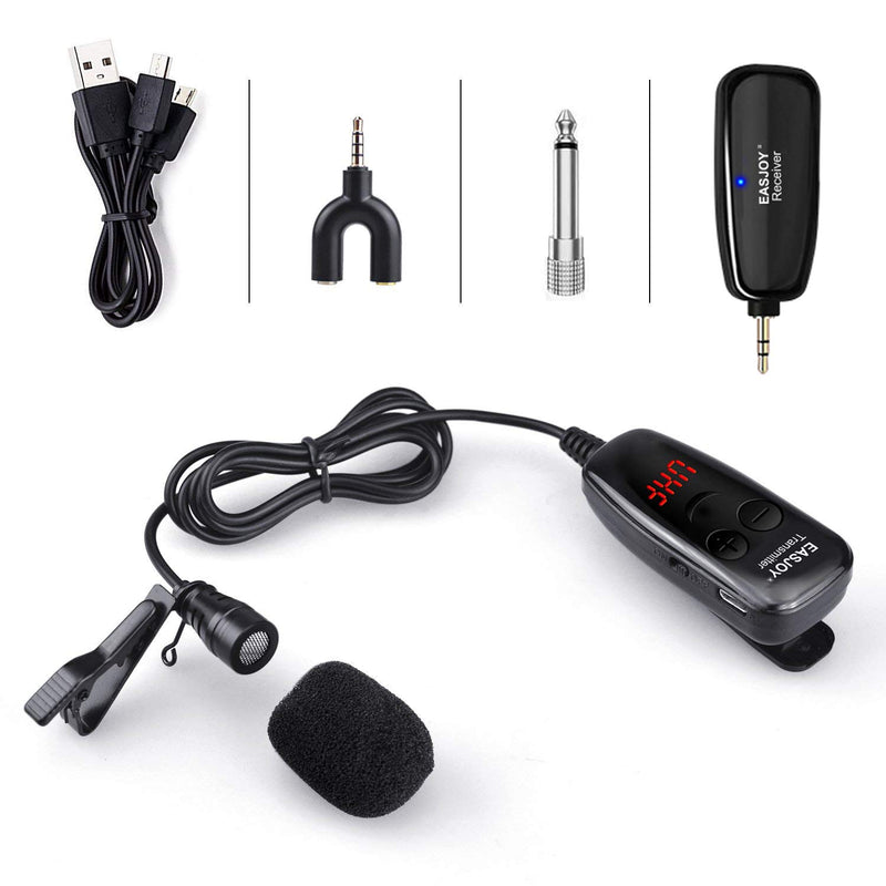 [AUSTRALIA] - Wireless Lavalier Microphone, Easjoy Upgraded Digital Screen Wireless Lapel Mic Collar Clip-on Microphone for Teaching, Conference, Tour Guiding, Stage Performance - Rechargeable 