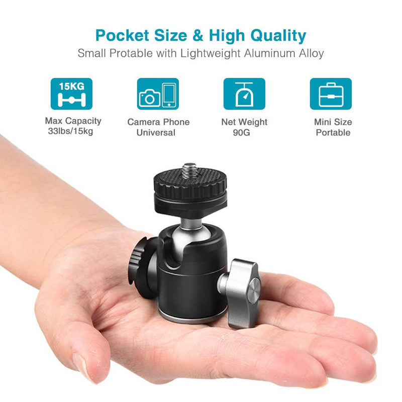 CAMOLO 360 Degree Rotatable Mini Ball Head with Dual Cold Shoe Mounts for Microphone LED Video Light 1/4" Screw Universal Tripod Ball Head Adapter for DSLR Camera Monopods Camcorder Light Stand