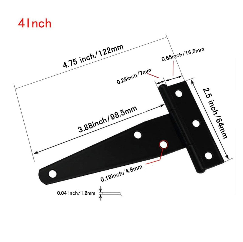 TamBee T-Strap Hinges Light Duty Barn Door Hinges Shed Door Hinges Rustic Hinges Gate Strap Hinge Door Barn Gates Hinges Black Wrought Hardware Iron Rustproof 6PCS (4inch) 4inch