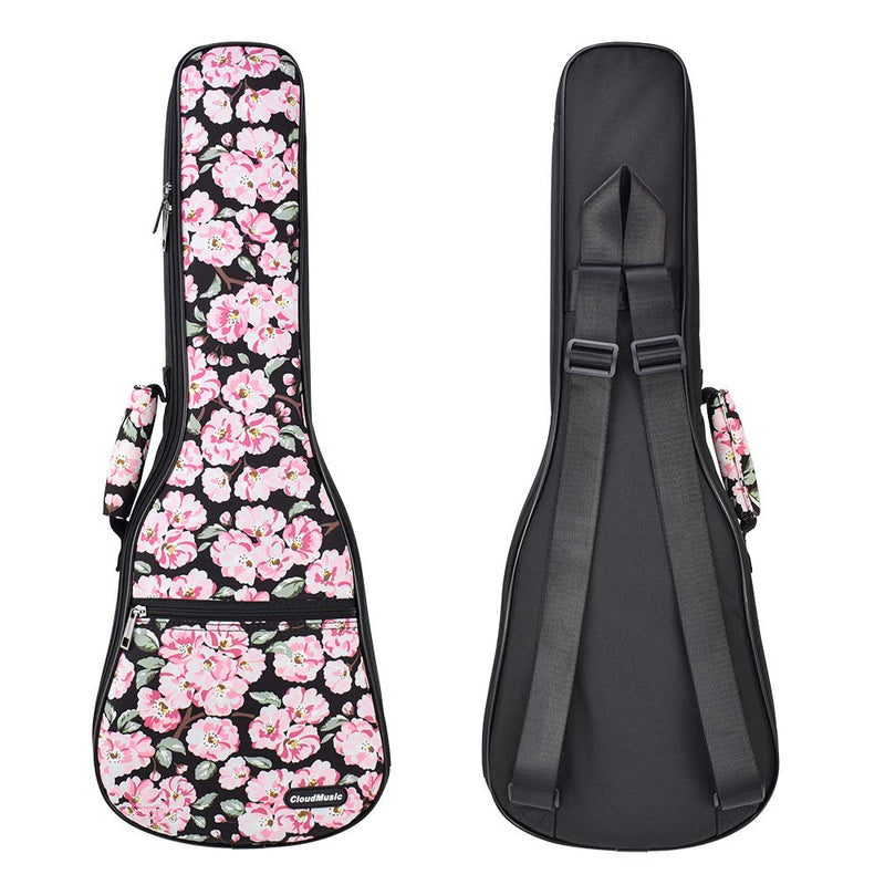 CLOUDMUSIC Hawaiian Ukulele Case Ukulele Backpack Pink Cherry Flower Sakura For Soprano Ukulele (Soprano, Black) Sakura In Black