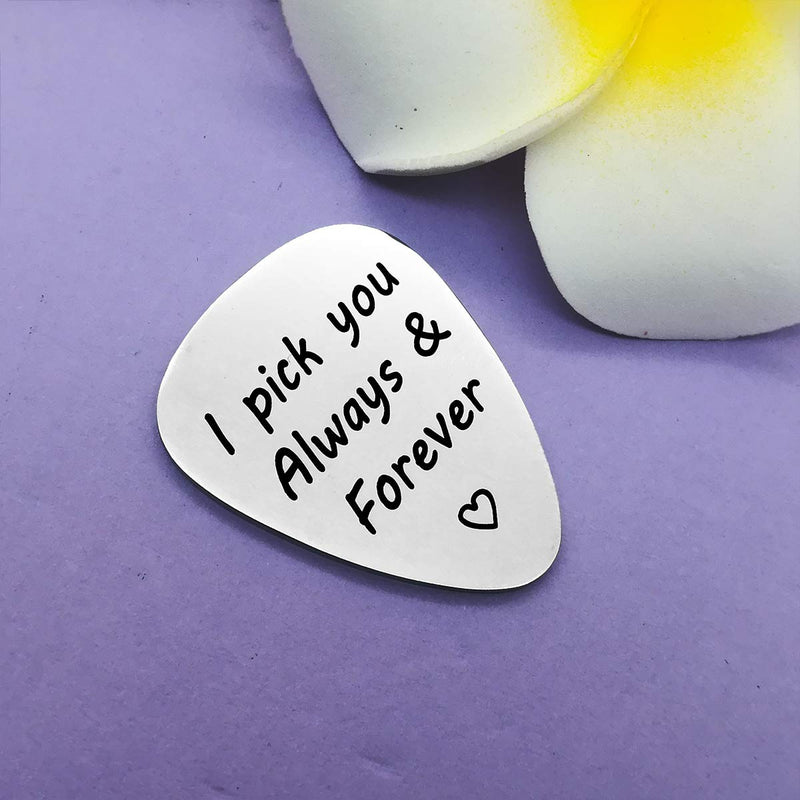 I Pick You Always And Forever Guitar Pick Music Jewelry Gift for Men Women him her- Unique Birthday Gift for Musician Guitarist Husband/wife/boyfriend/girlfriend Wedding Valentines Christmas Gifts