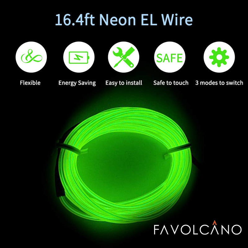 [AUSTRALIA] - FAVOLCANO EL Wire 16.4ft/5M Glow Neon Lights Kit Portable Battery Operated for DIY Decoration (Green) 