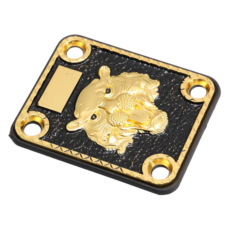 Mxfans Gold and Black Neck Plate Engraved Animal Head Pattern&Screws for Guitar