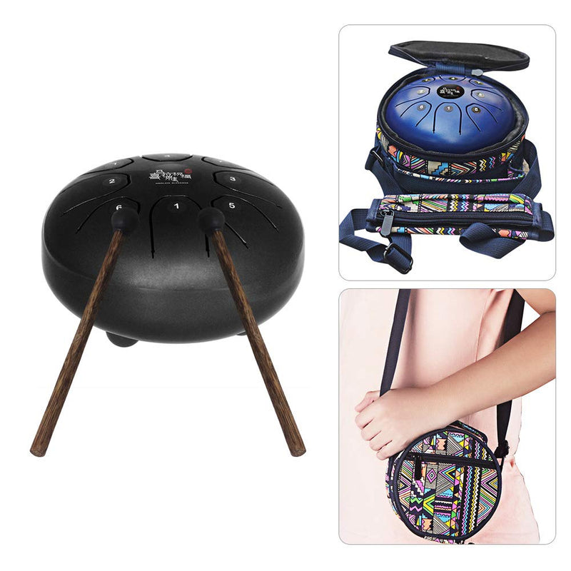 Mowind Steel Tongue Drum Tank Drum C Key 8 Notes 5.5 Inch Percussion Instrument with Drum Mallets Carry Bag Black