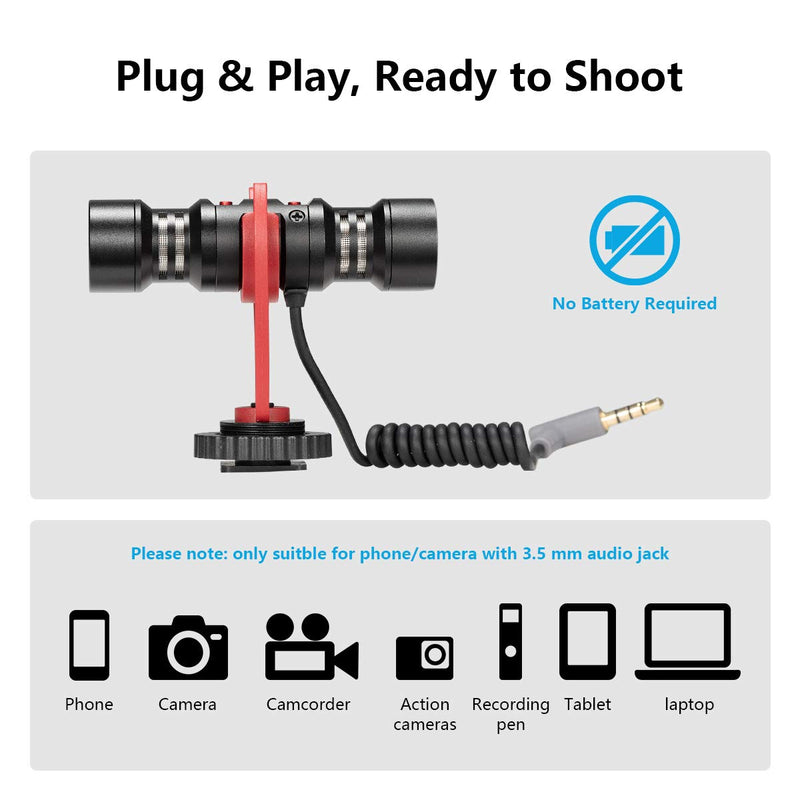 Video Microphone, External Camera Microphone, Dual Headed Vlogging Microphone for DSLR/Canon/Nikon/Sony Camera