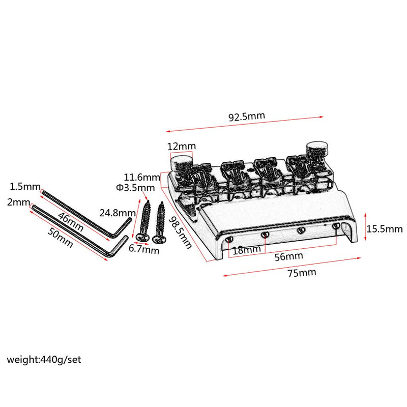 Alnicov Bass Bridge,Electric Guitar Bass Bridge Repair with Studs and Wrenches for 4-string Bass or Guitar Shoe-shaped Black