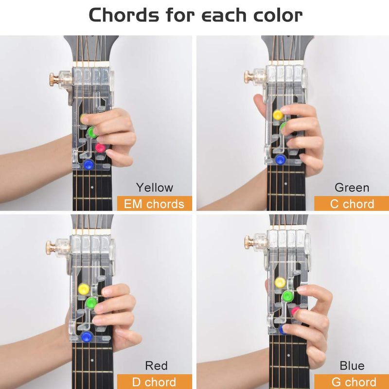 Guitar Beginner One-Key Chord Assisted Learning Tools Classical Chord Guitar Practice Tool for Adults Children Trainer Instructor, Just Press Buttons and Play(with 14 Finger Picks)