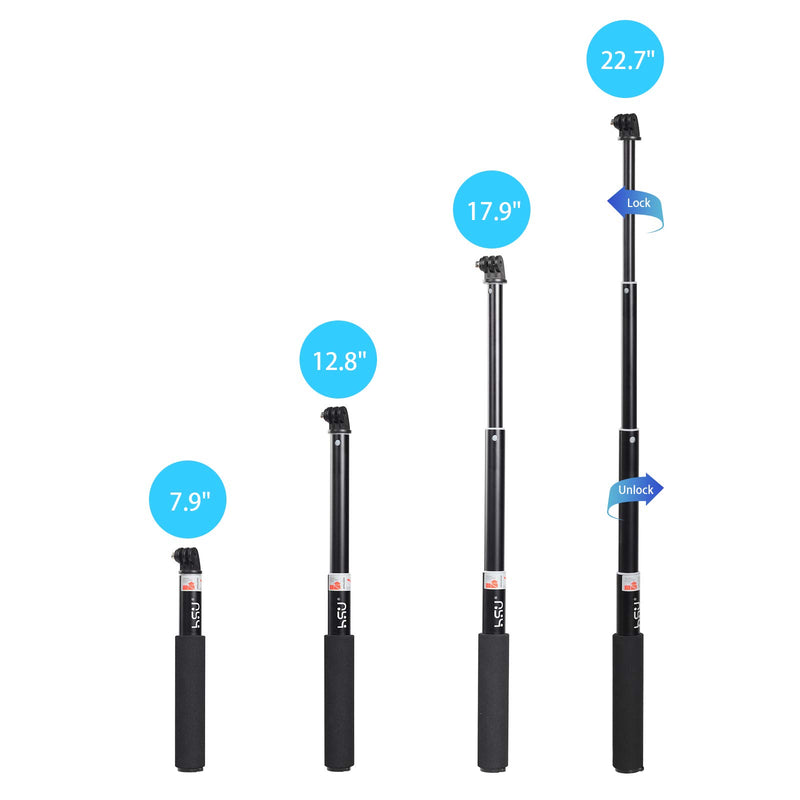 HSU Extendable Selfie Stick，Waterproof Hand Grip for GoPro Hero 9/8/7/6/5/4, Handheld Monopod Compatible with Cell Phones and Other Action Camera Selfie Stick 11.8"to 36.2"