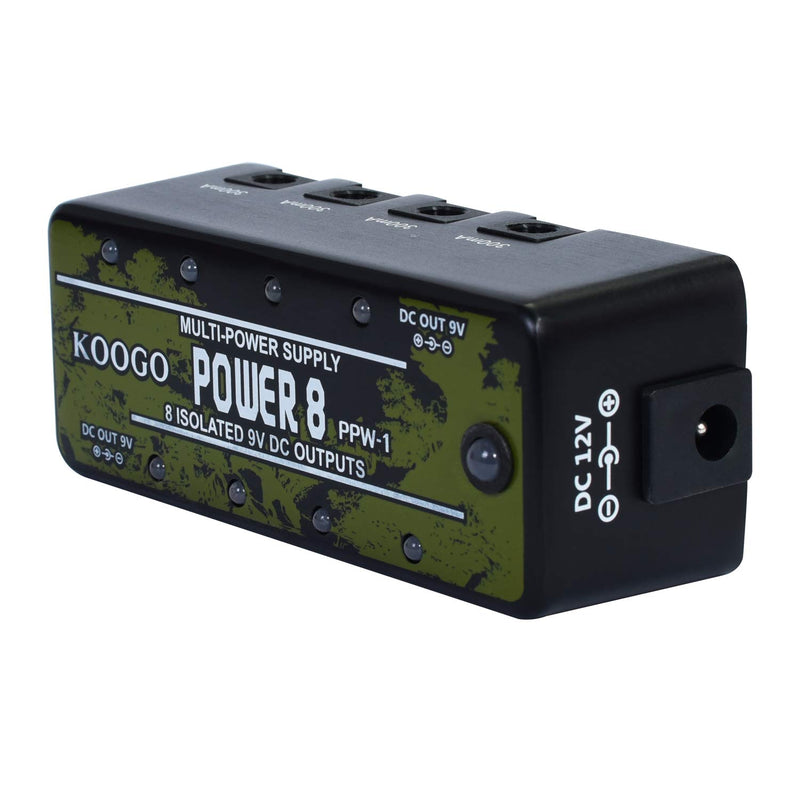 Koogo Guitar Pedal Power Supply Mini Power with 8 Isoluted Out Put 9V DC 300mA Short Circuit Protection US Adapter