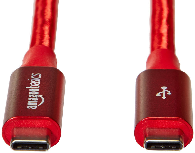 Amazon Basics Double Braided Nylon USB-C to USB-C 3.1 Gen 1 Cable with Power Delivery (5 Gbps) | 3 feet, Red