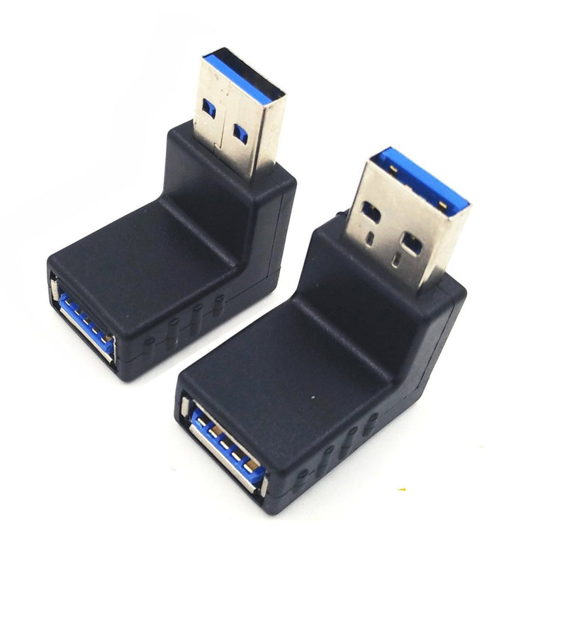 2pcs USB 3.0 up Down Male to Female Extension Adapter Combo Upward and Downward 90 Degree Right Angle USB 3.0 Super-Speed Connector Adapter(Black)