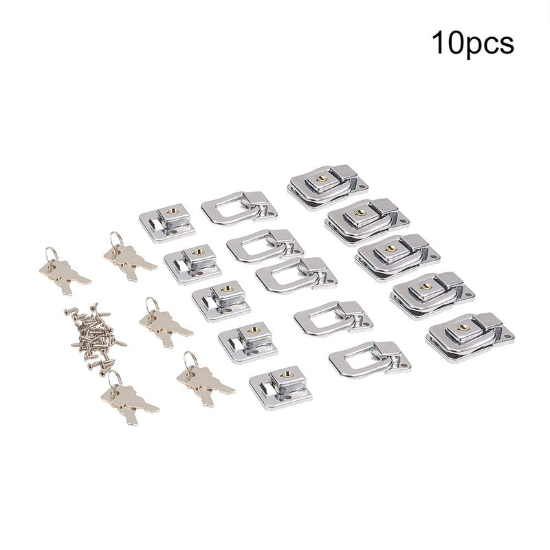 Jutagoss Suitcase Hasp, 1.61" x 1.10" 10PCS Iron Small Size Silver Latch with Keys and Screws