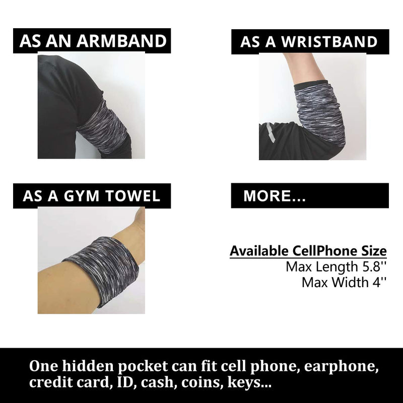 X-Small Cellphone Armband for Running Fitness Gym Workout - Cell Phone Keys Cards Airpods Elastic Arm Band Wrist Band Sleeve Pouch Case Pocket for Gardening Jogging Walking Riding Women Men Thin Arm Black Stripe / XSmall