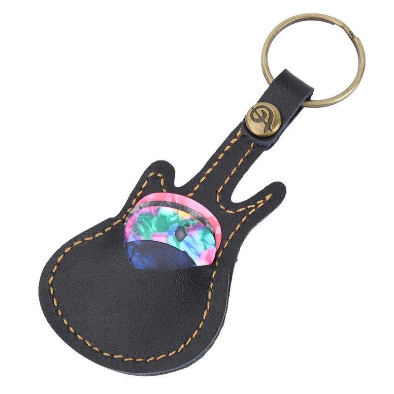 Bnineteenteam Guitar Shaped Guitar Picks Holder Case PU Leather Guitar Plectrum Holder with 5pcs Colorful Picks for Guitar Players Black