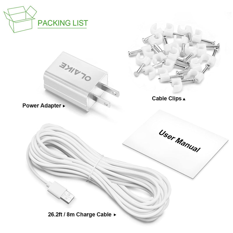 OLAIKE 8m/26ft Charge Cable with DC Power Adapter Compatible with Stick Up Cam Battery 3rd Gen/2nd Gen/Plug-in & Spotlight Cam Battery,Weatherproof Cable to Continuously Charge Your Camera,White White（26 ft/8 m）