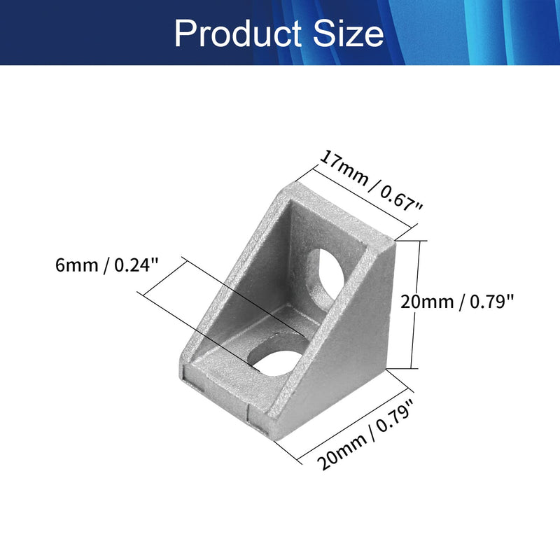 [AUSTRALIA] - Juvielich 20Pcs Corner Bracket Right Angle,L Brackets Connector,2020 Series 2 Hole Aluminum Brackets for Aluminum Extrusion Profile with Slot 6mm,20x20mm(LxH) 