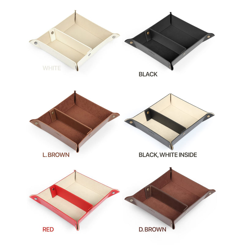 Londo Leather Tray Organizer - Practical Storage Box for Wallets, Watches, Keys, Coins, Cell Phones and Office Equipment Light Brown
