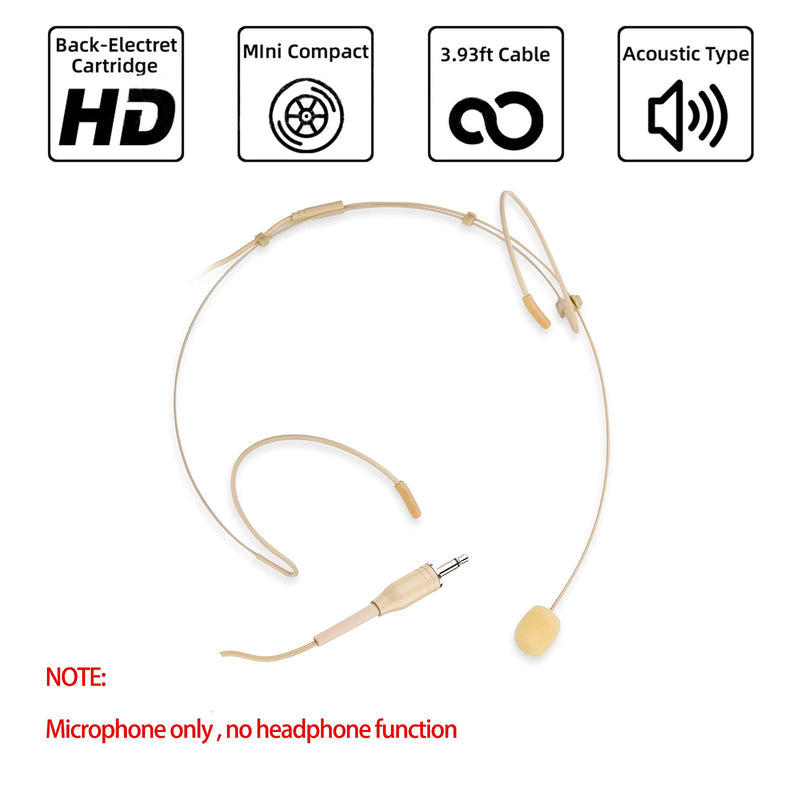 Sujeetec Microphone Headset Discreet Headworn Earset Over Ear Mic for Portable Voice Amplifier, Ideal for Lectures – Beige