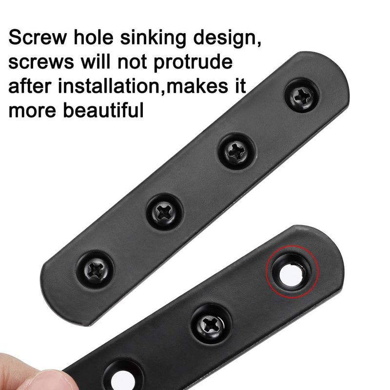 Sumnacon 4 Inch Stainless Steel Flat Plate - Heavy Duty Mending Plate Straight Corner Brace Brackets Connector Furniture Repair Fixing Joint with Screws, Black