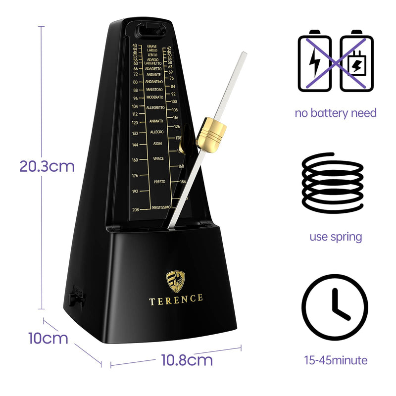 [AUSTRALIA] - Mechanical Metronome, Universal Metronome for Piano Guitar Violin Drums and Other Instruments, Loud Sound, Accurate Track Beat and Tempo for Beginners(Black) 