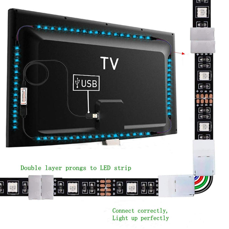 [AUSTRALIA] - 20 Pcs 4-Pin LED Light Connectors, Includes 10 PCS L Shape Angle Adjustable LED Light Strip Connectors and 10 PCS 10mm Unwired Gapless Connectors, for 5050 RGB LED Strip Lights 