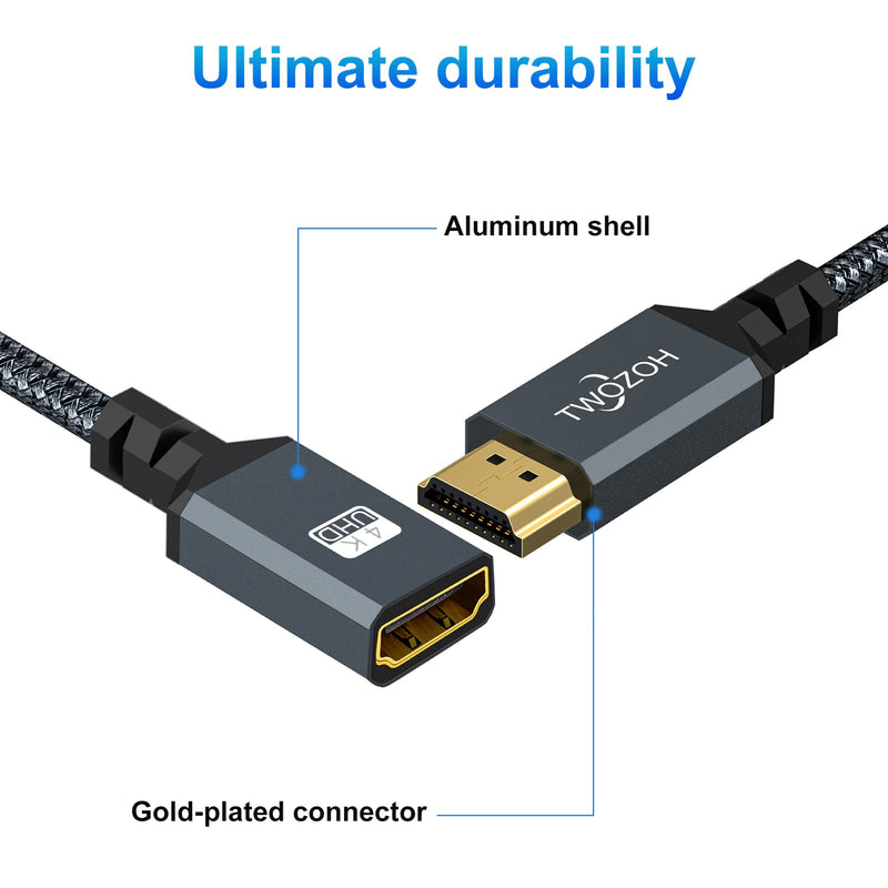 Twozoh HDMI Extension Cable 6.6FT, HDMI Male to Female HDMI Cord, Nylon Braided HDMI Extender, HDMI 2.0 Cable Adapter Support 4K@60Hz 3D HDR
