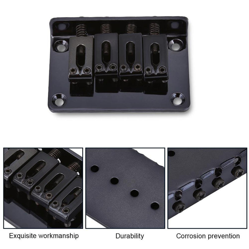 VGEBY Hardtail Bridge, 4-String Fixed Bridge Replacement Parts for Cigarbox Electric Guitars Ukulele Black