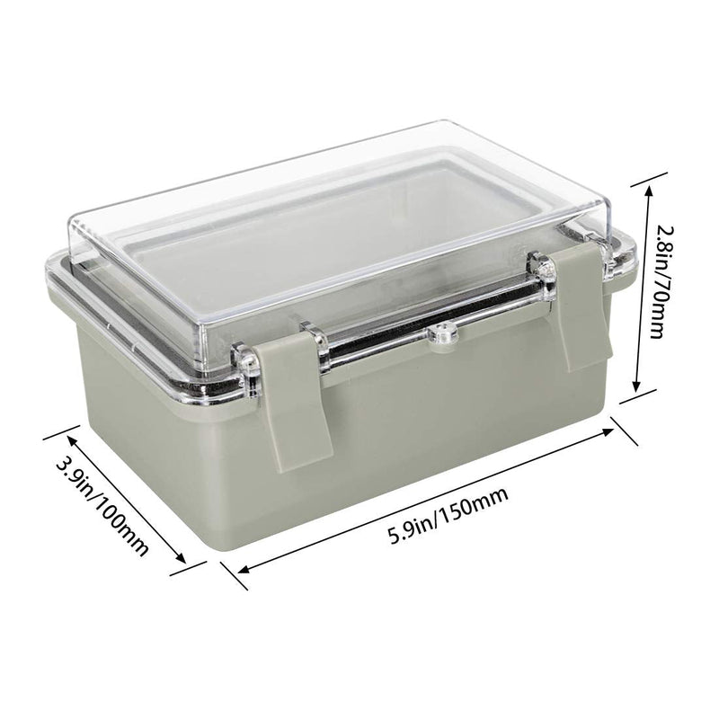 LMioEtool ABS Plastic Dustproof Waterproof IP65 Junction Box Hinged Shell Universal Electrical Project Enclosure Gray, with PC Transparent Clear Cover 5.9 x 3.9 x 2.8inch(150 x100 x70mm) 5.9"x3.9"x2.8" CC