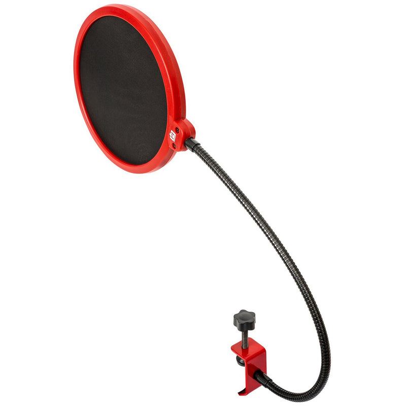 [AUSTRALIA] - Deco Gear Universal Double Layer Pop Filter Microphone Wind Screen with Adjustable Goose Neck Mic Stand Clip (Black with Red Trim) 