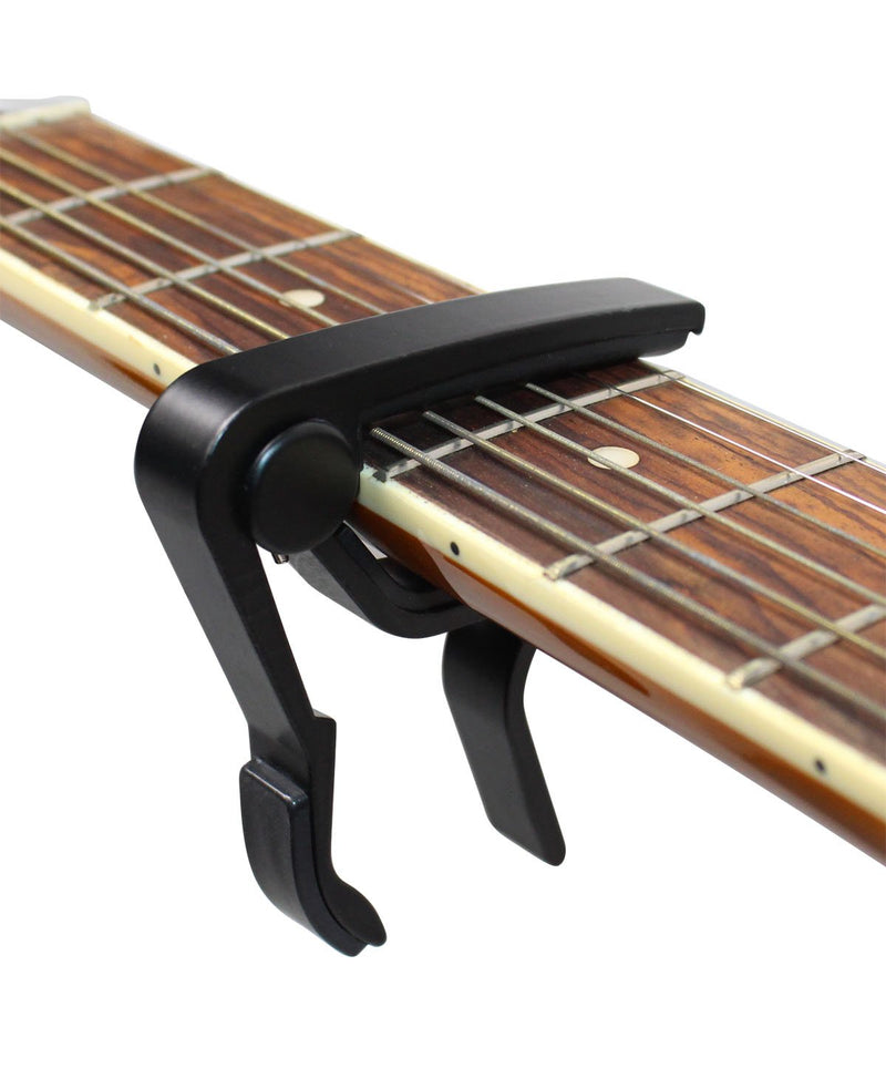 YMC Single-handed Guitar Capo Quick Change for Electric or Acoustic 6-String Guitar with 6 Picks,Guitar Strap Lock- Black