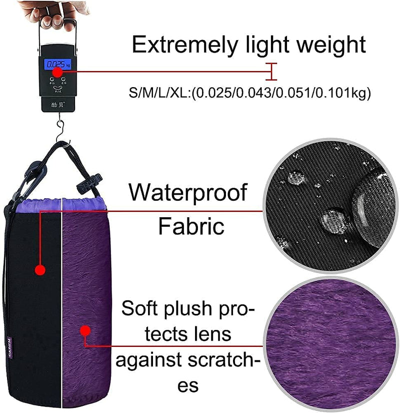 (4 Pack)Cwatcun 0.2" Thick Protective Neoprene Pouch Set for DSLR Camera Lens Canon,Nikon,Sony:Small,Medium, Large & Extra Large Soft Plush Camera Lens Bags for Pentax,Panasonic,Fuji,Tamron,Sigma lens 4 Packs