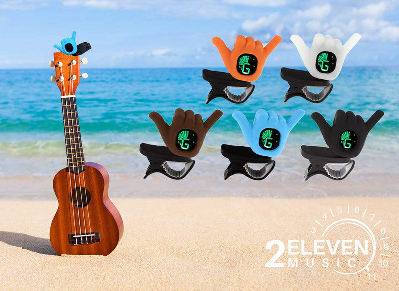 2Eleven Music Hang Loose Shaka Hand Gesture Chromatic Clip On Tuner for Ukulele, Guitar, Bass, Violin and Other Stringed Musical Instruments (Black) Black