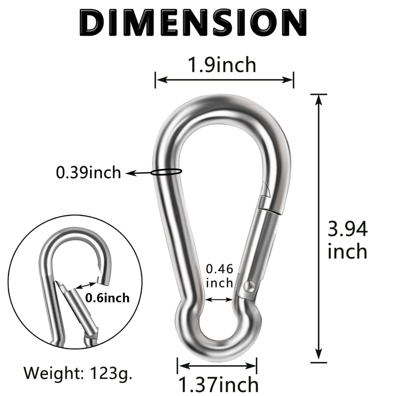 Lsqurel Spring Snap Hook, 304 Stainless Steel Spring Clips Heavy Duty Quick Link for Swing, Pet Chain, Camping, Hiking 4inch, 5pcs