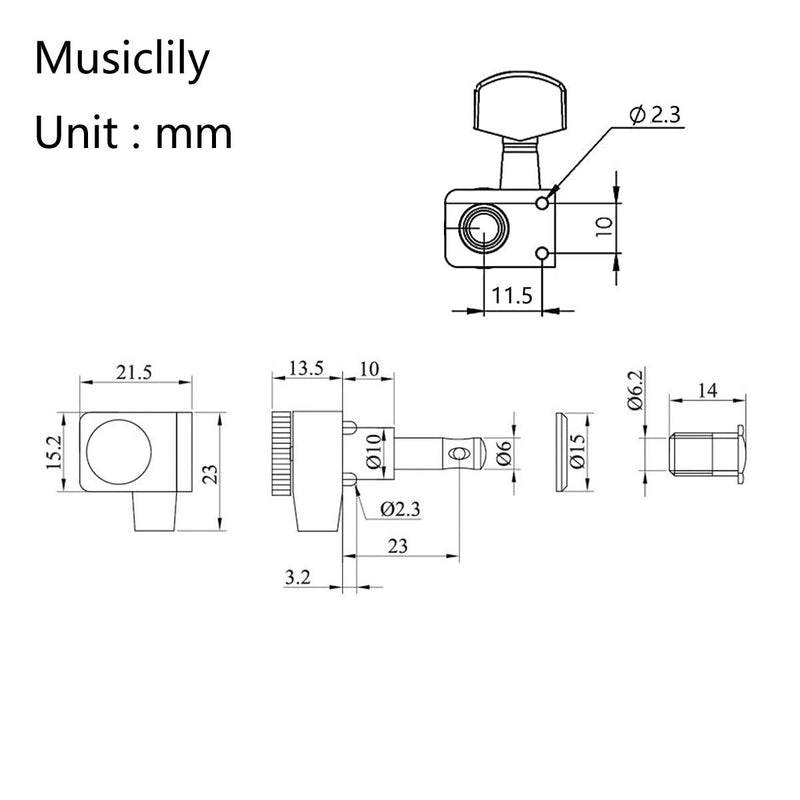 Musiclily Pro 6-in-line 2-pin Guitar Locking Tuners Machine Heads Tuning Pegs Keys Set for Fender Strat/Tele, Black