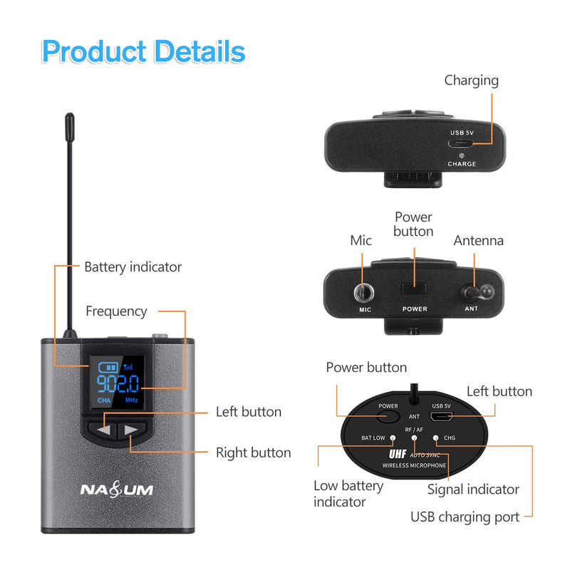 [AUSTRALIA] - Wireless Headset Lavalier Microphone System NASUM Wireless Lapel Mic with Bodypack Transmitter for iPhone, DSLR Camera, YouTube, Podcast, Vlog, Church, Interview, Teaching, PA Speaker, Video Recording 