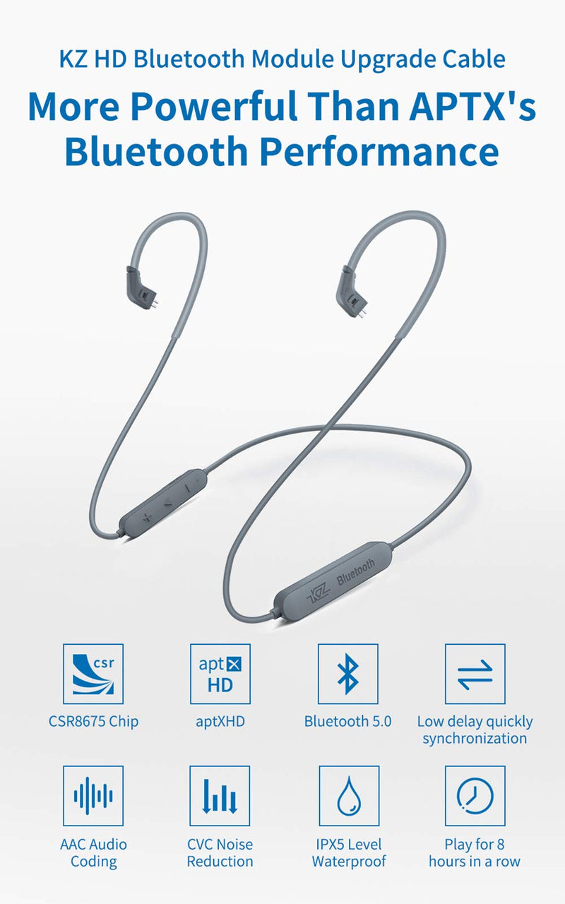 KZ HD Bluetooth V5.0 Headphone/Earphone Wireless Cable with Microphone Replacement for (C PIN (KZ-ZSN/ZSNpro/AS16/ZS10pro)) C PIN (KZ-ZSN/ZSNpro/AS16/ZS10pro)