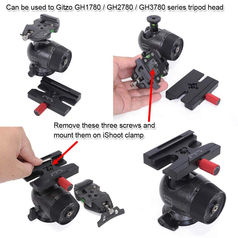 iShoot Adapter Clamp Compatible with Manfrotto Gitzo Quick Release Plate of Arca-Swiss Fit 200PL 410PL& ARCA Fit Tripod Head Gitzo GH 1780 2780 3780 Manfrotto MH 490 492 494 496 498 054 055 057 MHXPRO