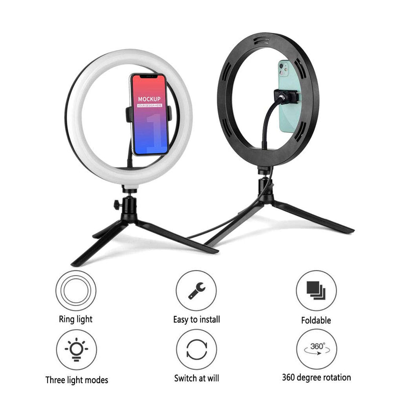 BUDDYGO 10" LED Selfie Ring Light with Adjustable Phone Holder, Bluetooth Remote, 3 Light Modes & 10 Brightness Level, Ideal for Makeup, Selfie, Live Streaming, YouTube Video, Tiktok, Photography