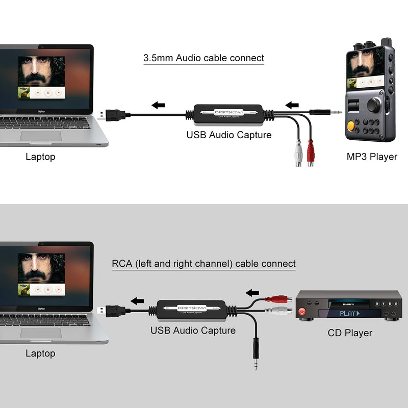DIGITNOW! USB 2.0 Digital Audio Capture Card for Vinyl Records Win7/8/10and Mac OS,Audio Grabber for Cassette Tapes to mp3 Converter