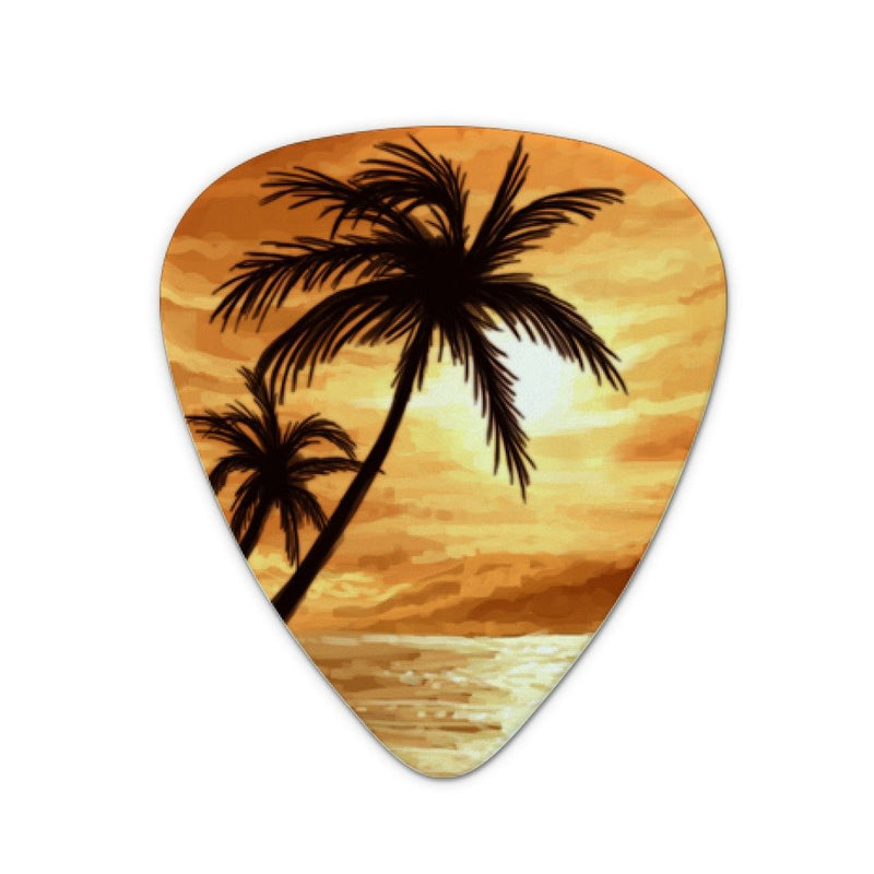 Sunset on Tropical Beach with Palm Trees Hawaii Orange Novelty Guitar Picks Medium Gauge - Set of 6