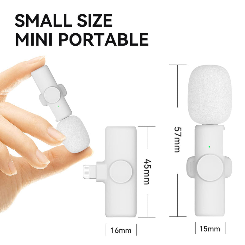 NUNUWE White Wireless Lavalier Microphone for iPhone iPad, Mini Lapel Wireless Microphone for Video Recording, TikTok Facebook Live Steam, Youtubers, Vloggers, Interview, Clip-on Plug & Play