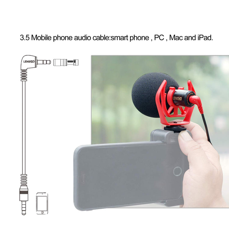 Phone Camera Microphone, LENSGO LWM-DMM1 Cardioid Directional External Universal Shotgun Video Mic with Shock Mount/Windscreen for Android iPhone Smartphone Canon Nikon DSLR Camera Video Recording