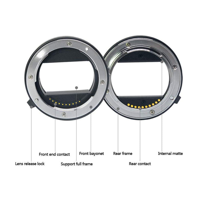 Venidice NEX-M Metal Auto Focus Macro Extension Tube Adapter Ring 10mm16mm for Sony Mirrorless FE/E-Mount NEX 3/3N/5R/A6000/A6300,A7 A7S/A7II,A7III Black
